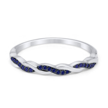 Half Eternity Infinity Twisted Band Rings Simulated Blue Sapphire CZ 925 Sterling Silver